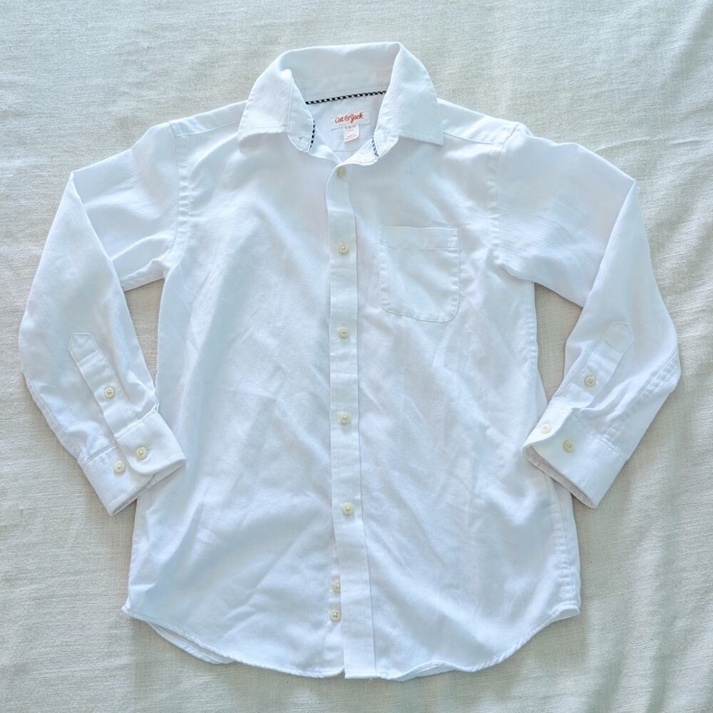 Cat & Jack Boys White Long Sleeve Button Up Dress Shirt size Small 6/7